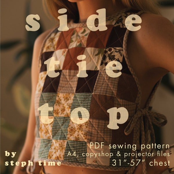 ST side tie top - PDF sewing pattern, print at home, copyshop & projector files. 2 construction views