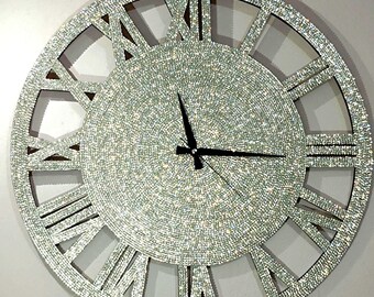 Swarovski Stone Wall Clock, 40cm Glam Sparkle Design, MDF Base