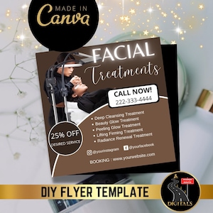 DIY Facial treatment Flyer, Beauty Services, Social Media Flyer, Spa Services Flyer, Facial Beauty Flyer, DIY Canva, Esthetician Flyer