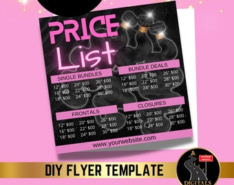 DIY Haar Preisliste Flyer, Social Media Flyer, Haar Flyer, Bundle Liste, Haar Business Flyer, Haar Preis Flyer, Haar Bundles Flyer