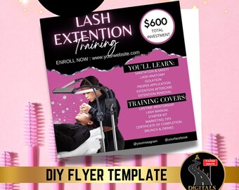 DIY Wimpern Training Flyer, Wimpernverlängerung Flyer, Wimpern Techniker Flyer, Vorgefertigte Flyer Vorlage, Wimpernkurs Flyer, Lash Class Flyer