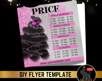 DIY Haar Preisliste Flyer, Social Media Flyer, Haar Flyer, Bundle Liste, Haar Business Flyer, Haar Preis Flyer, Haar Bundles Flyer