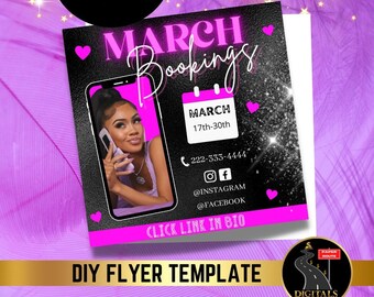 Buchungsflyer, bearbeitbarer Book Now Flyer, Termine verfügbar, Boutiquen, Haare, Wimpern, Nägel, MakeUp, Kosmetik, Stylist, Canva Template