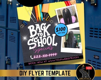 Back to School Sale Flyer | DIY Neuankömmling Jetzt shoppen Haarbündel Lash Tech Makeup Nail Boutique Social Media Bearbeitbare DIY Canva Template