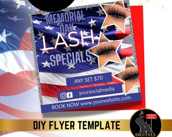 Memorial Day Lash Flyer, Lash Tech Memorial Day, Lash Artist Holiday Flyer, Memorial Day Sale Flyer, 4. Juli Flyer, Unabhängigkeitstag