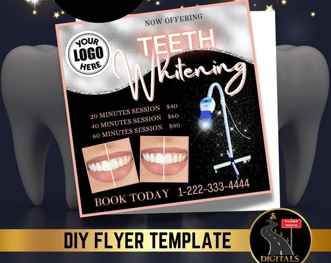 Teeth Whitening Flyer, DIY Flyer Design Template, Dentist Flyer, Tooth
