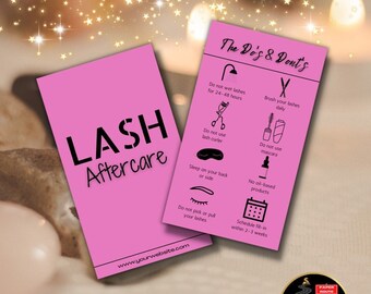 Wimpern Nachsorge Karten Vorlage, DIY Wimpern Pflege Karte, bearbeitbare Wimpern Visitenkarte, Wimpern Erweiterung Karte, Wimpern Pflege Karte