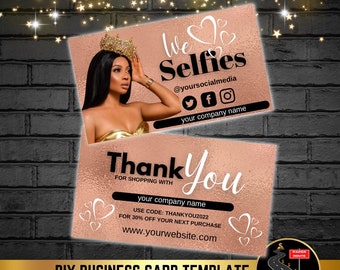Dankeschön-Karte, Selfie-Kartenvorlage, in Canva bearbeiten, DIY-Dankeskarte, Glam-Design-Karte, Lash-Karte, Coupon-Karte