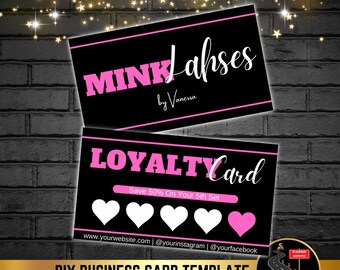 Loyalitätskartenvorlage, bearbeitbare Loyalitätskartenvorlage, Belohnungsprogramm DIY Beauty Business, Wimpern, Make-up, Nagel, Boutique