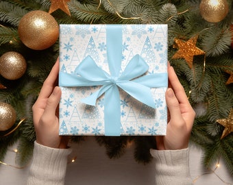 Papel de regalo navideño ecológico blanco y azul para regalos perfectos: papel de regalo sencillo para Navidad