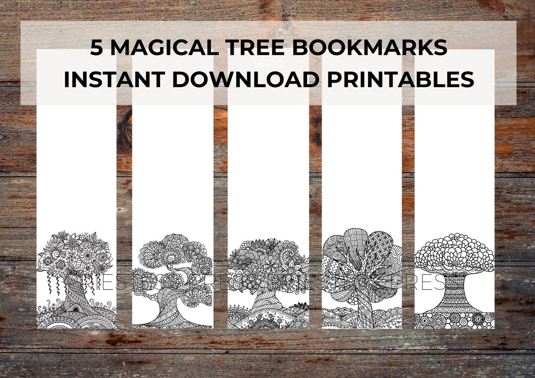 Magical Tree Set of 5 Bookmarks, Instant Download, Printables, Digital ...