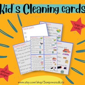 Kid’s spring cleaning cards, editable chore cards, cleaning checklist for kids, printable to do list, home cleaning chart, routine cards