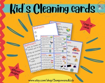 Kid’s spring cleaning cards, editable chore cards, cleaning checklist for kids, printable to do list, home cleaning chart, routine cards