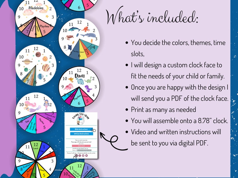 Personalized Custom Clock Face, Instant Download, Kids Daily Routine
