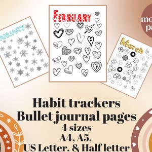 Habit tracker, printable bujo, self care tracker, 12 month daily tracker, tracker journal pages, planner insert, mental health,daily routine