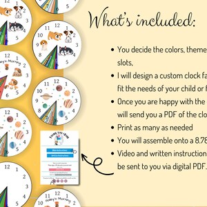 May include: A digital download for a customizable clock face with various themes, including dogs, planets, and a 'Haley's Morning' theme. The download includes instructions for assembling the clock face onto an 8.78-inch clock.