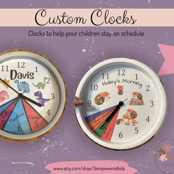 Personalized custom clocks, Visual schedule for home work, Kid’s daily routine, Time blocking, Summer schedule, Preschool Toddler Schedule