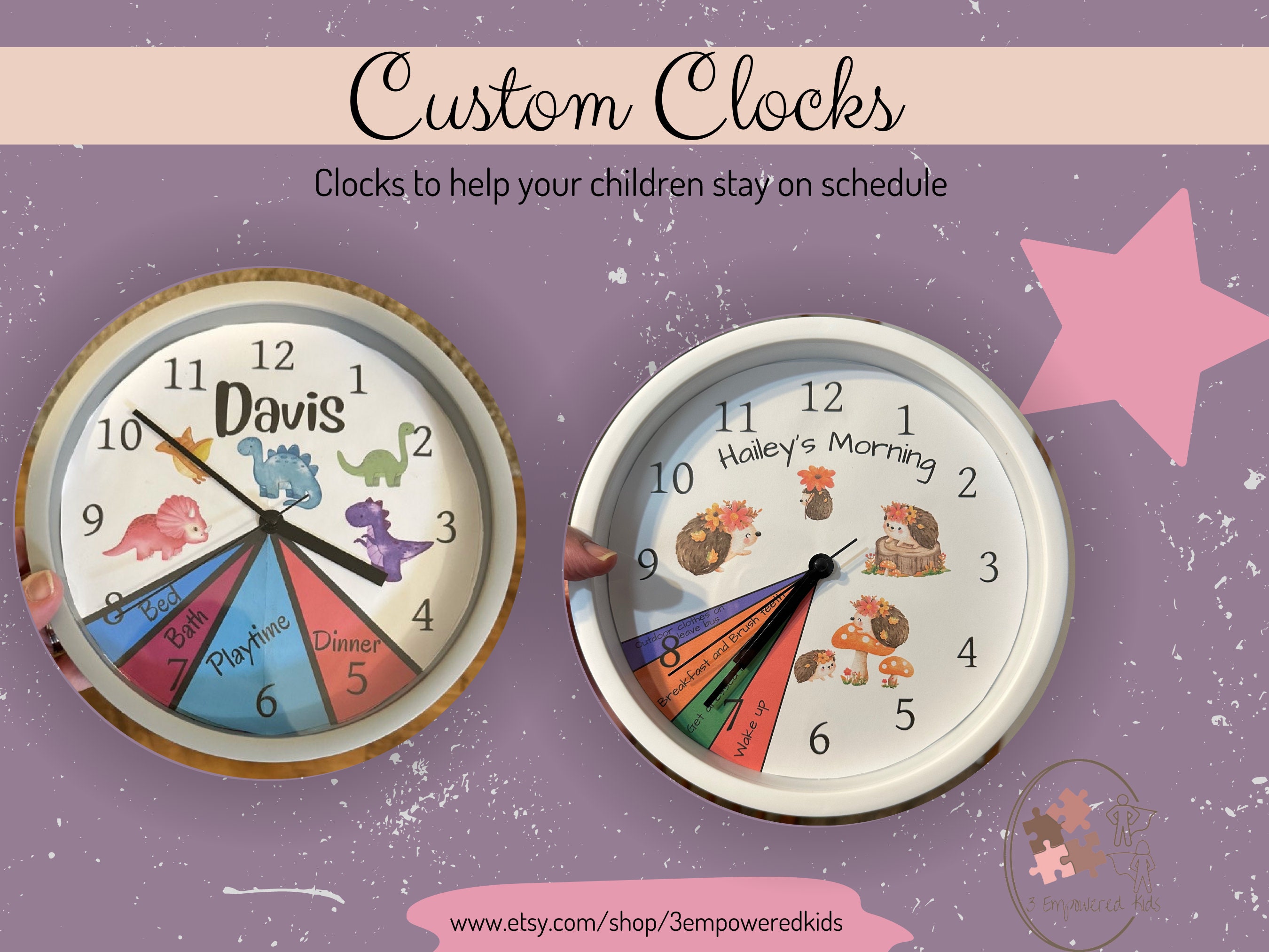 Personalized Custom Clocks, Visual Schedule for Home Work, Kids Daily