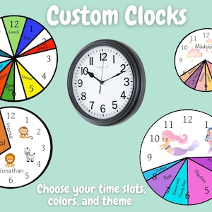 Personalized custom clock, unique wall clocks, kids daily routine, household daily routines, modern wall clock, household schedule, visual