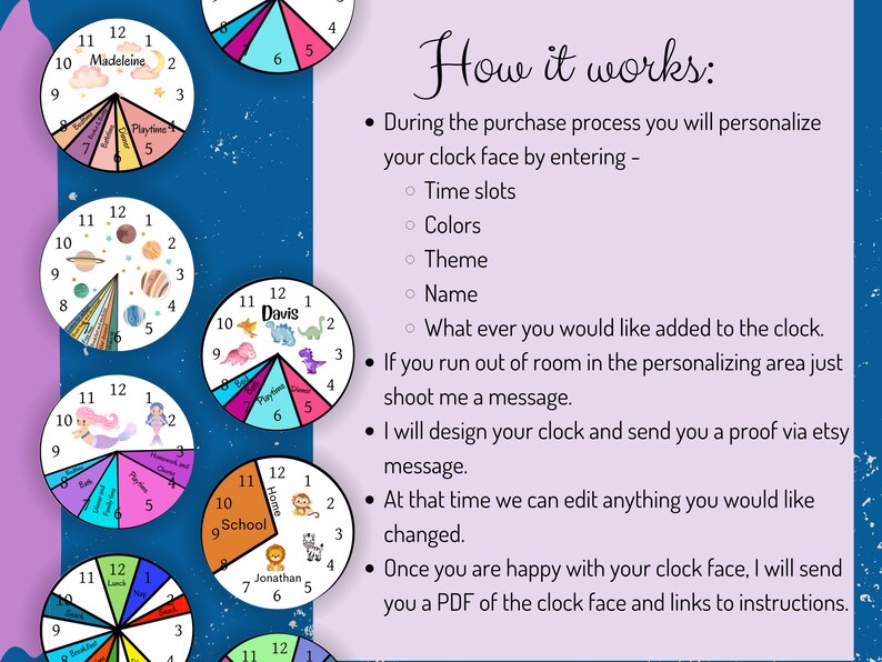 Personalized Custom Clock Face, Instant Download, Kids Daily Routine