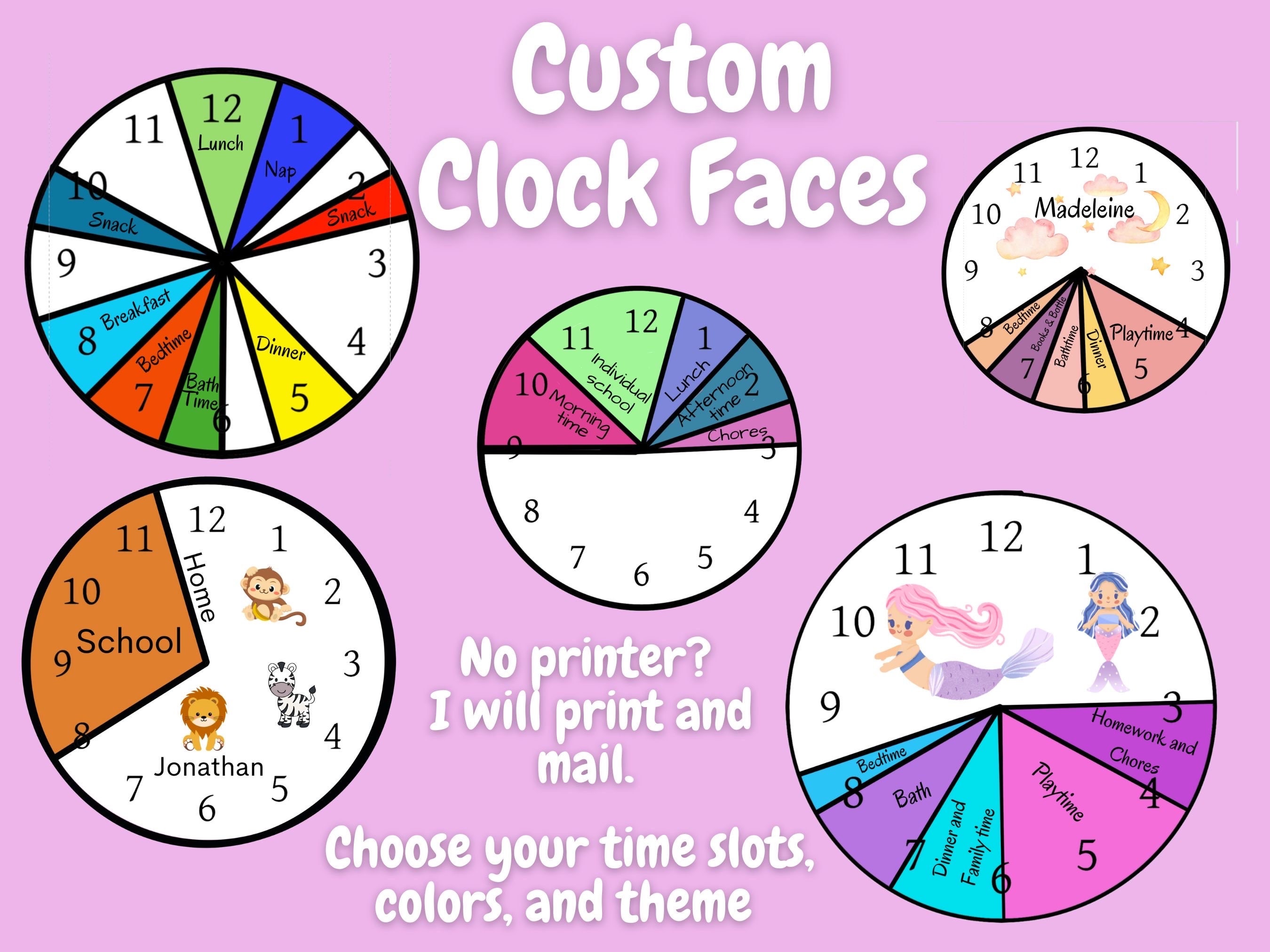 Personalized custom clock, 8.5x11” printed clock face, unique wall clocks, kids daily routine, household daily routines, modern wall clock