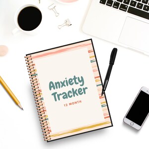 Anxiety journal, 12 monthly spreads, anxiety symptom tracker, anxiety awareness, mood tracker journal, anti anxiety, coping skills