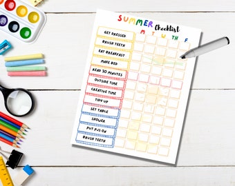 Summer Daily Checklist: Editable Kids Routine Chart (Digital Download)