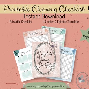 Cleaning checklist, Spring cleaning chart, Cleaning planner pages, Household planner, Weekly cleaning routine, Editable cleaning tracker