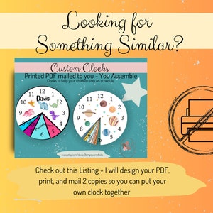 May include: A printable PDF design for a custom clock with a dinosaur theme. The clock face features a colorful dinosaur design with the name "Davis" at the top. The design is for a printable clock that you can assemble yourself. The image also shows a printer with a red circle and a diagonal line through it, indicating that this is a digital product and not a physical clock.