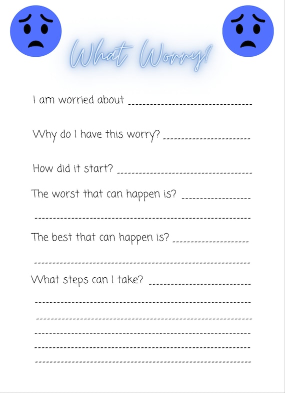 anxiety worksheet for kids adhd kids printable tool for etsy