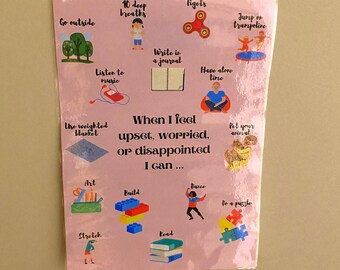 Upset, Worried, or Disappointed ideas, calm down kit, emotions poster, educational anchor chart, therapy for kids, calm down tool, anxiety