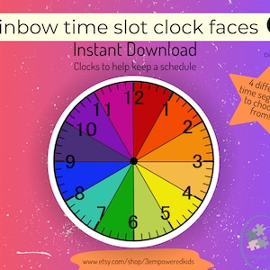 Rainbow Clock Face: Kid's Visual Schedule, Time Blocking (Digital Download)