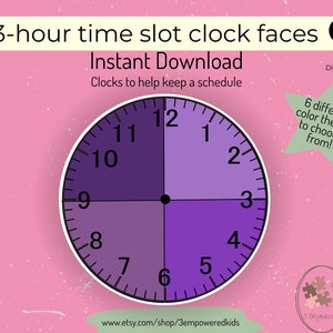 Custom Clock faces, 3 hour time slots, unique wall clock, kid’s schedule, time blocking, visual schedule, summer break, instant download