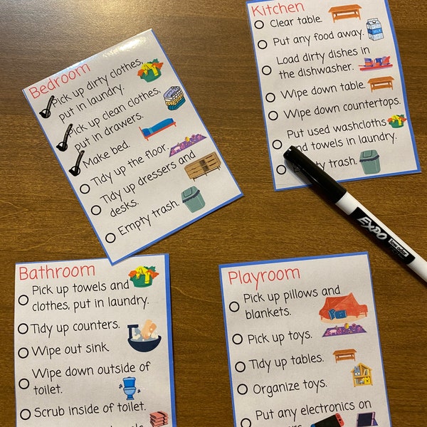 Kids Chore Cards | Printed and Laminated for you | Kids cleaning checklist | Summer cleaning checklists | visual schedule |