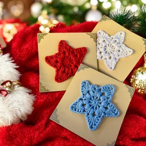 Cartões de Natal de crochê – Cartões de Natal feitos à mão com apliques de crochê – Presente de Natal exclusivo – Cartão de felicitações festivo