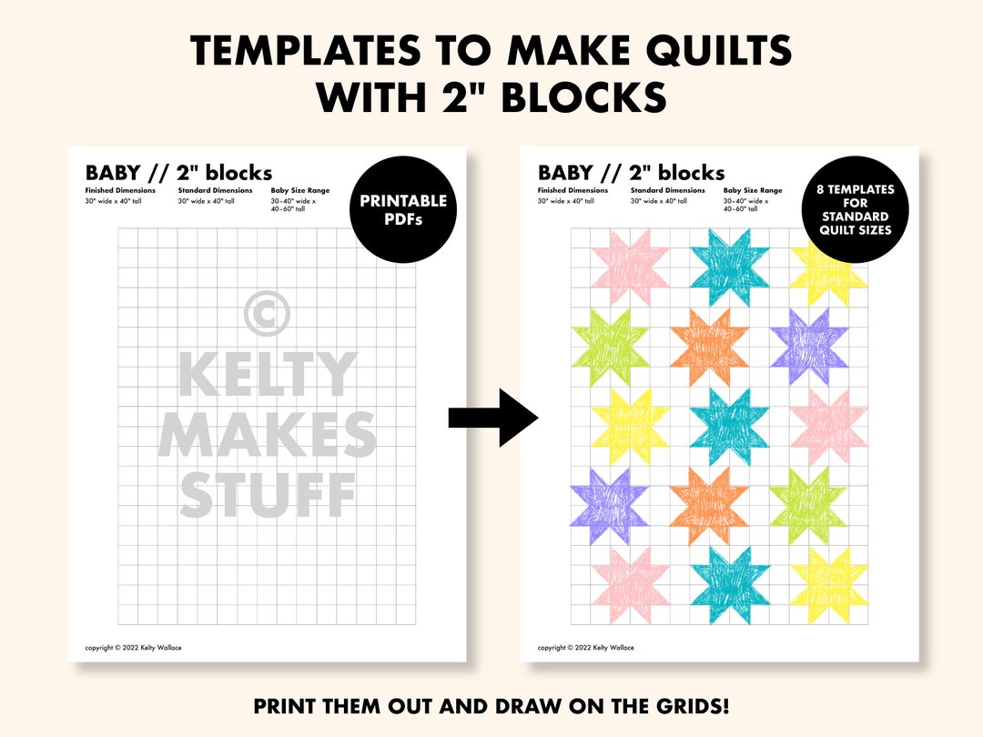 Quilt Planning Template for Quilts Using 2" Finished Blocks | Quilt Graph Paper | Printable PDF ...