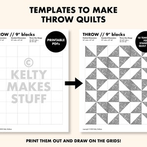 Mall för quiltplanering för överkast | Quiltrutat papper | Utskrivbar PDF-nedladdning | PNG-filer för Procreate