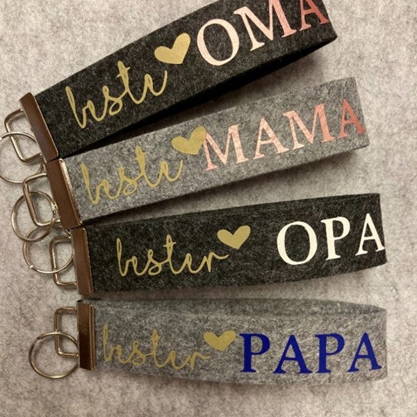 Schlüsselanhänger personalisiert aus Filz / beste Mama / beste Oma / bester Papa / bester Opa / Name / Wunschname / Geburtstag / Eltern