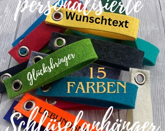Schlüsselanhänger filz mit Wunschtext /Wunschnamen / Wunschspruch / Firmennamen in verschiedenen Farben und Schriftarten personalisierbar
