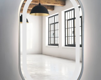 Miroir ovale argent + led