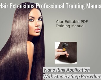 Manual de treinamento editável de extensão de cabelo profissional, aplicação de nano anel, guia de cabelo, download instantâneo, para tutor, guia manual
