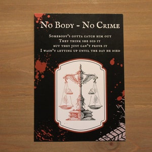 No Body -No Crime|Karte |A6|Merch|Geschenk|Floral| Recyclingpapier|schwarz|Lyrikkarte|Taylor|Vintage Style|Fanart|Halloween|Feminist