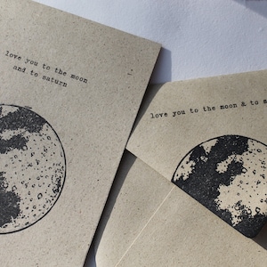 Mond und Saturn Briefumschlag | Briefset Seven |  Geschenkkarten|Folklorestyle| Taylor| Graspapier| Vintage | Schreibmaschinendruck|Stempel