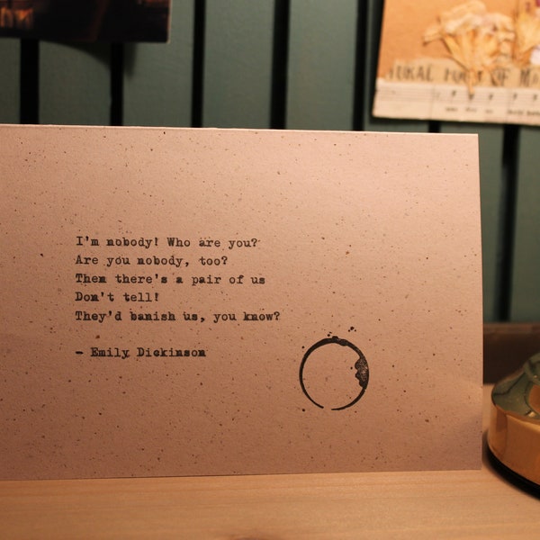 Schreibmaschinen Gedichtkarte| Emily Dickinson|Geschenkkarte|Schreibmaschine|Geburtstag|Literatur|Gedichte|Bücher|Taylor Swift|Stempel