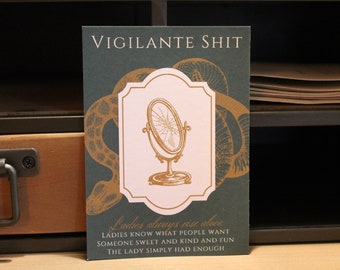 Tarjeta de mierda de vigilante | Taylor | Furia femenina | Eras | Impresión con letra | A6 | Regalo | Floral | Papel reciclado de serpiente | Oro verde | Tapa blanda | Tarjeta con letra | Espejo |