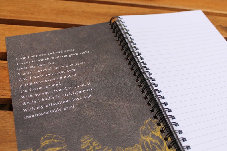 Notebook|The lakes|A5|Folklore Style|Lakes & Forest|Merchandising | Spiral bound|Lined|Autumn|Vintage style|Softcover binding|Brown|Gold image 7
