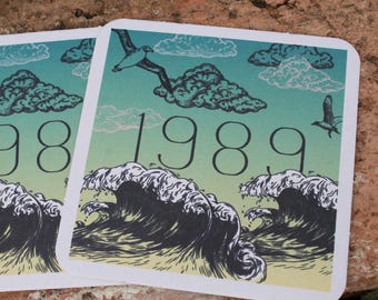 Posavasos Playa/1989/Taylor/Agosto/Olas de verano/Gaviotas/Posavasos/Regalo/Fiesta/Mudanza/Abanico/Decoración/Vidrio/Mudanza/Portada de álbum/Artículos para fans