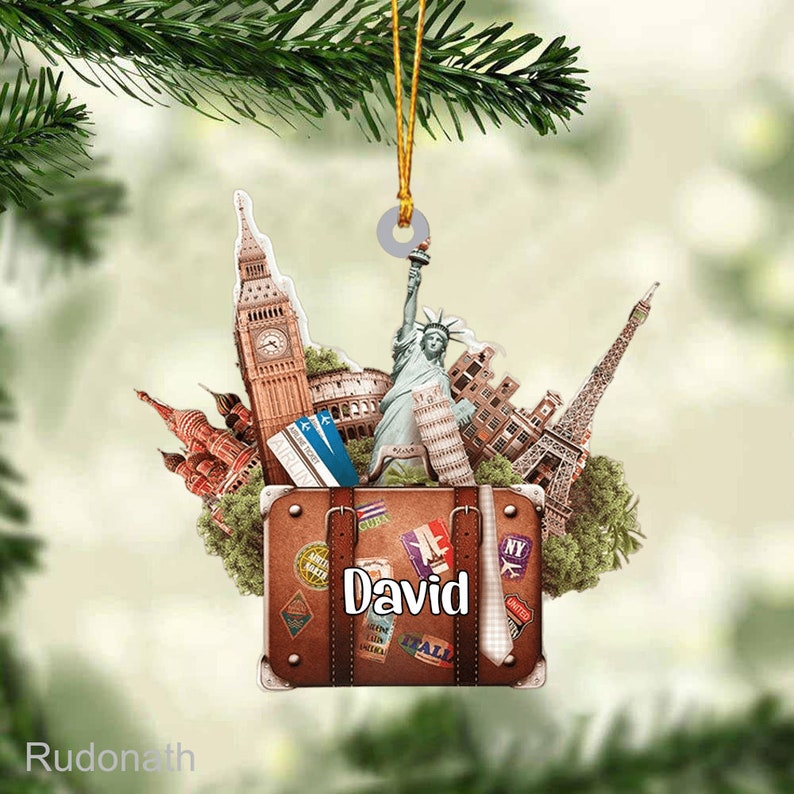 Personalized Travel Suitcase Christmas Ornament Custom Travel Etsy
