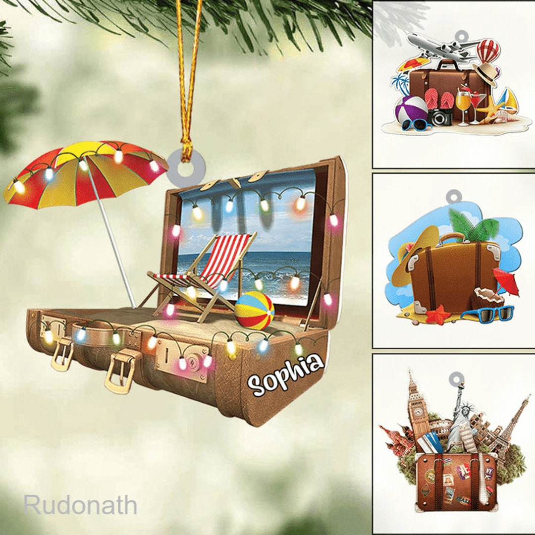 Personalized Travel Suitcase Christmas Ornament Custom Travel Etsy