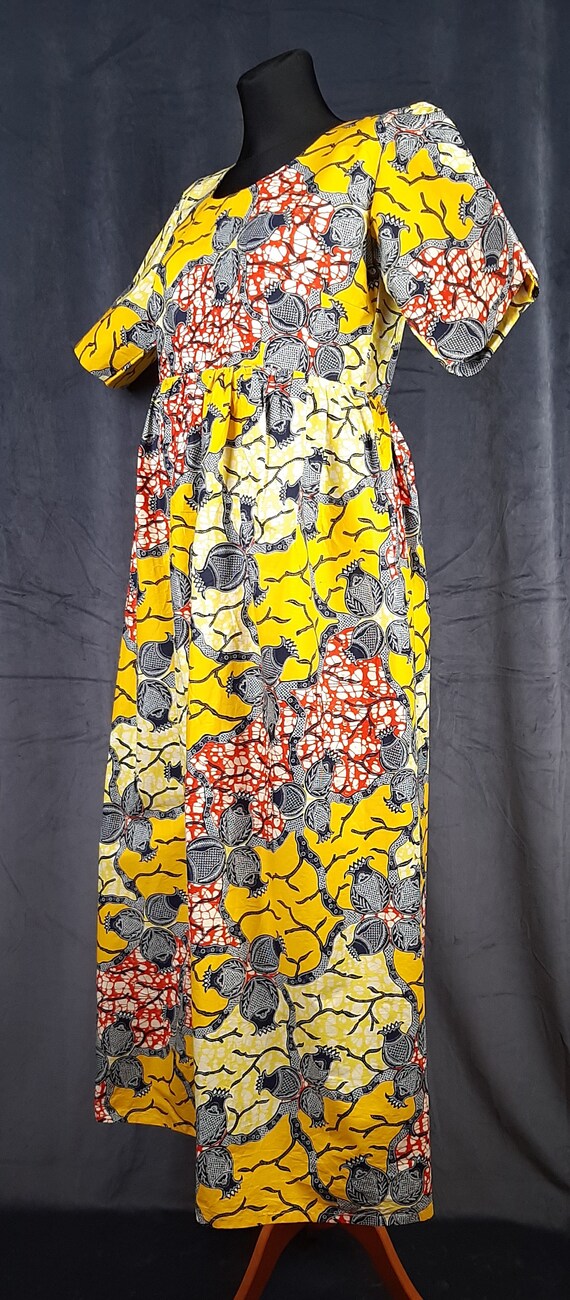 90s Wax print DRESS Ankara African tie dye blue p… - image 5